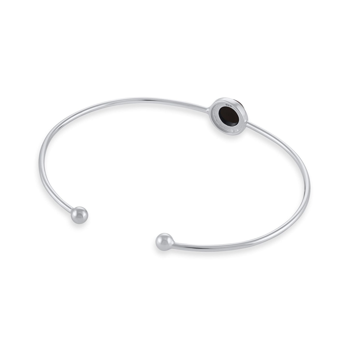 Silver rhodium plated bangle with black onyx stone SBN6001.BO