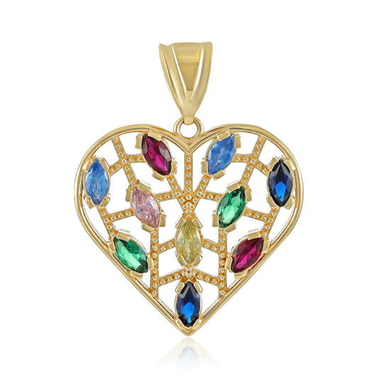 9ct Yellow Gold Coloured Gem Heart Pendant