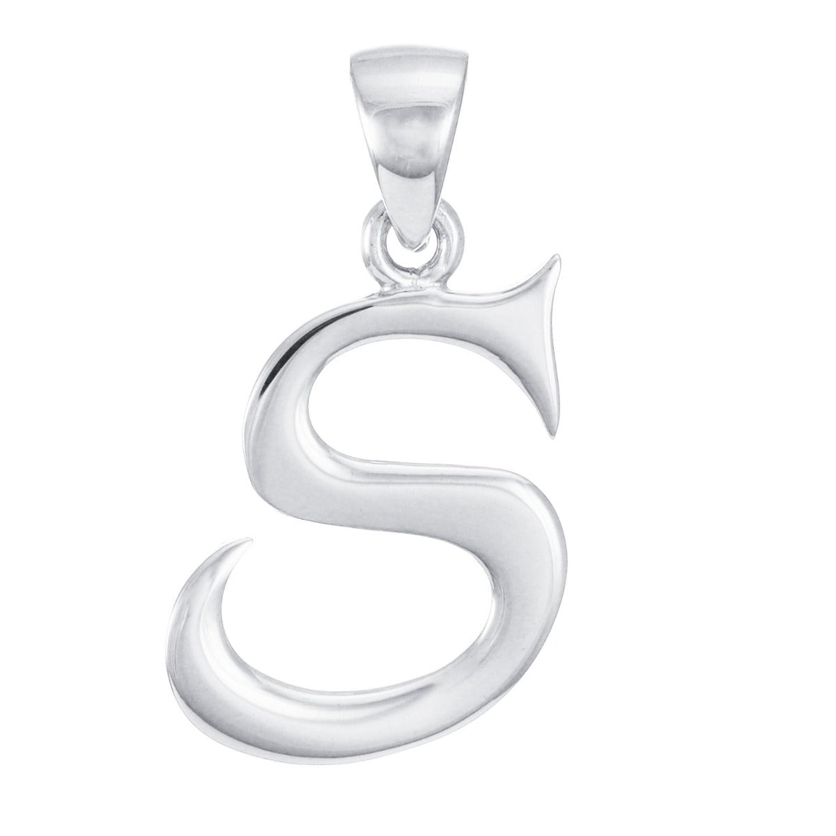 9ct Solid White Gold Initial Pendant Letter S - 25mm PD60002-9W-S