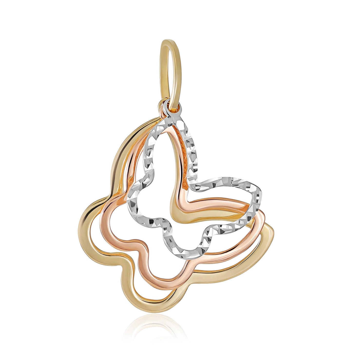 9ct Yellow Gold Tri Colour Butterfly Pendant