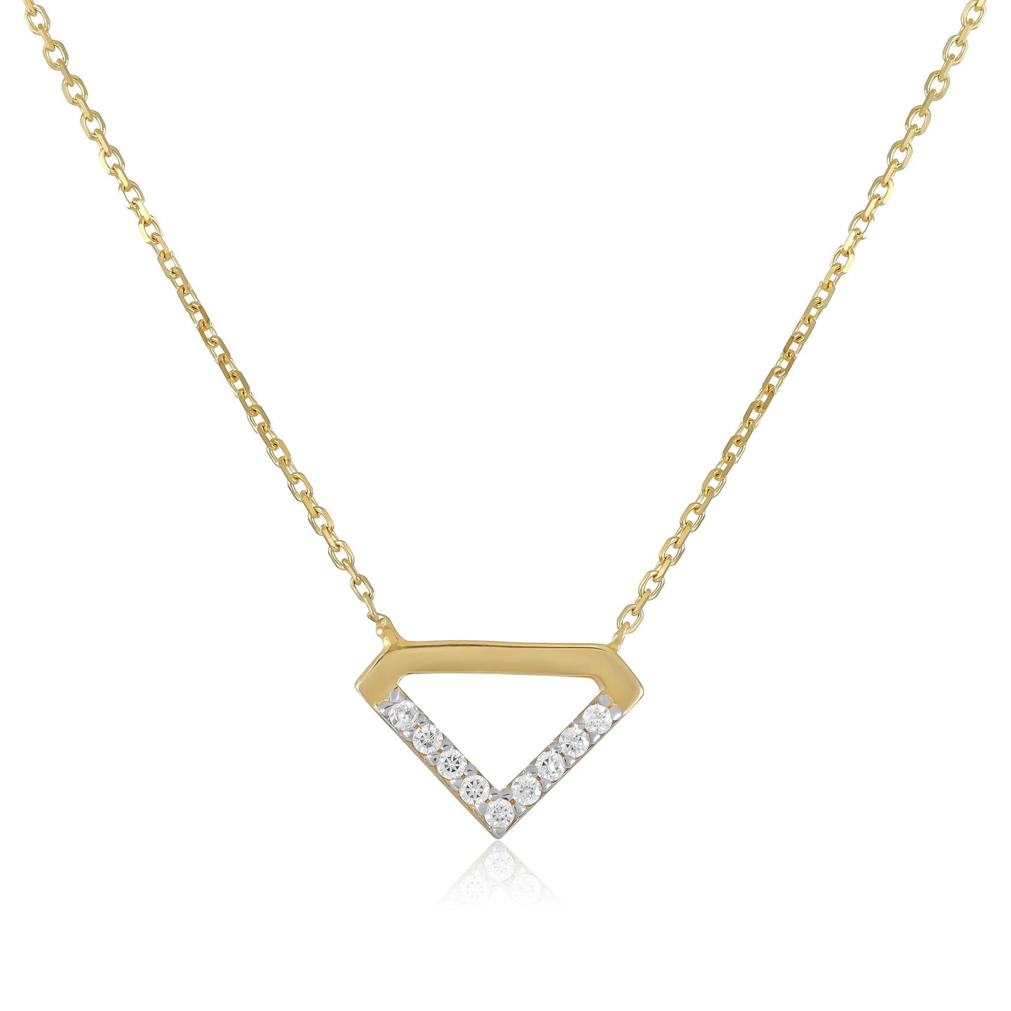 9ct Yellow Gold Cubic Zirconia Triangle Pendant Necklace