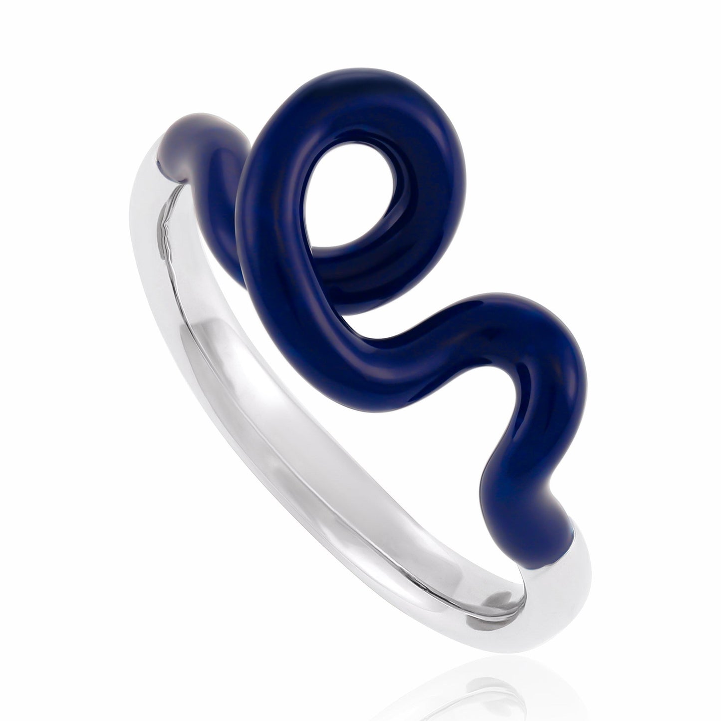 Sterling Silver Rhodium Plated Blue Enamel Twist Ring SRN3003