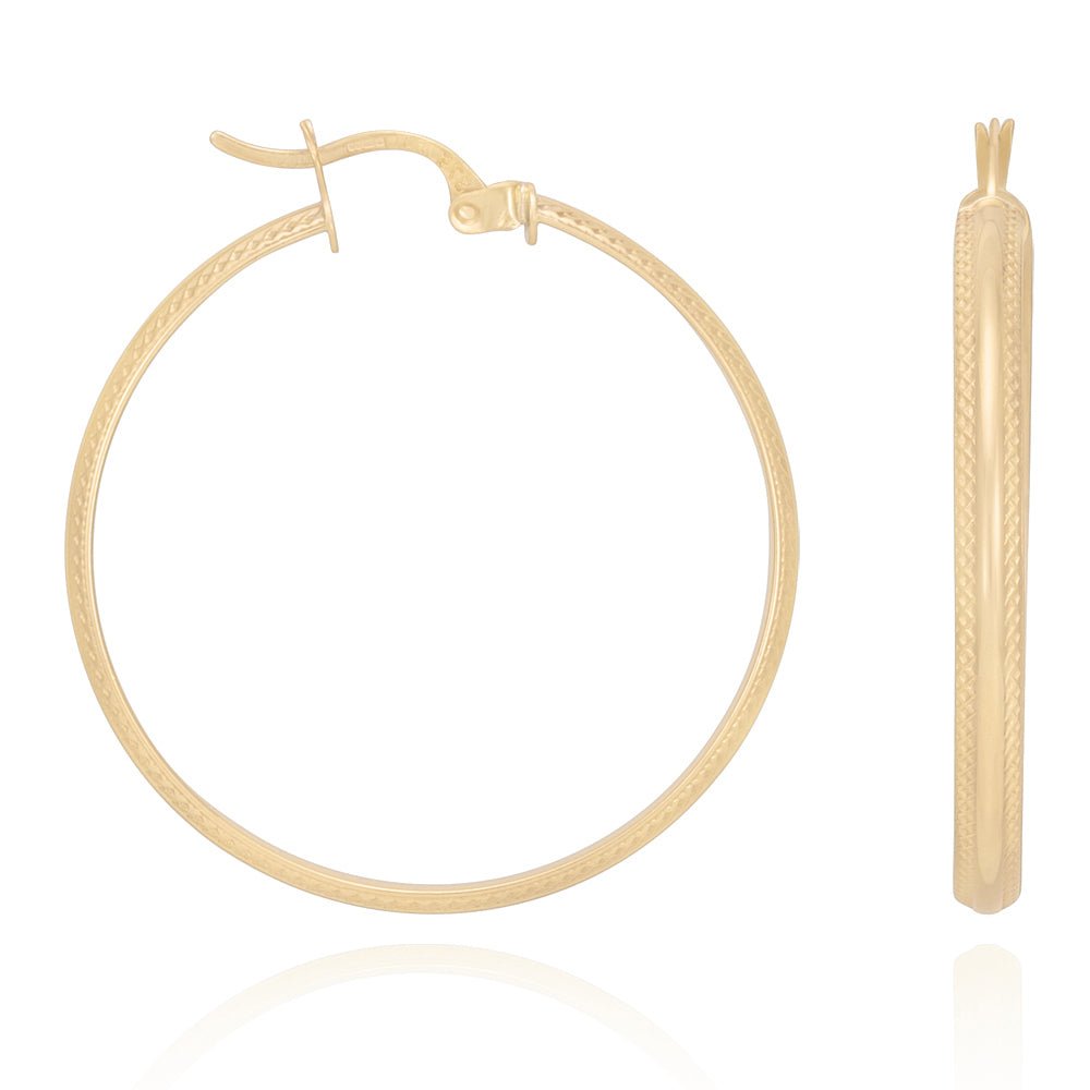 9ct Solid Yellow Gold Track Edge Hoop Earrings ERV0167M