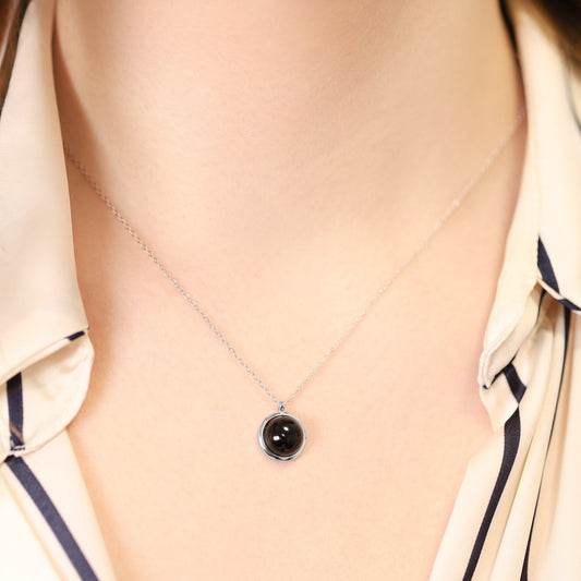 Silver rhodium plated necklace with black onyx stone SNK6001.BO