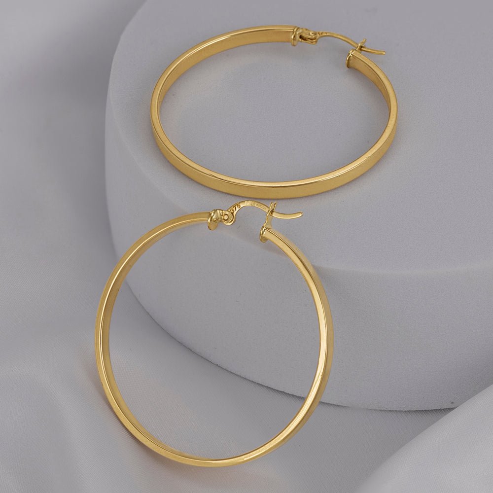 9ct Solid Yellow Gold Plain Hoop Earrings ERV0072L