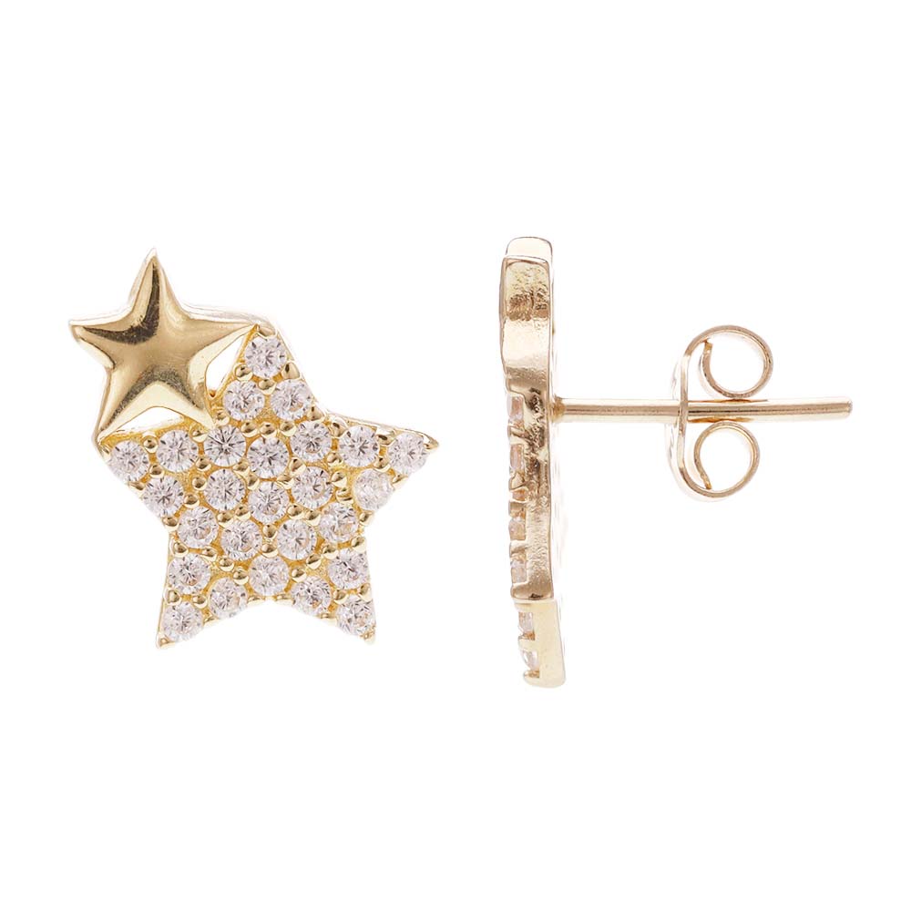 14ct Solid Yellow Gold Double Star Stud Earrings ER20100-14Y