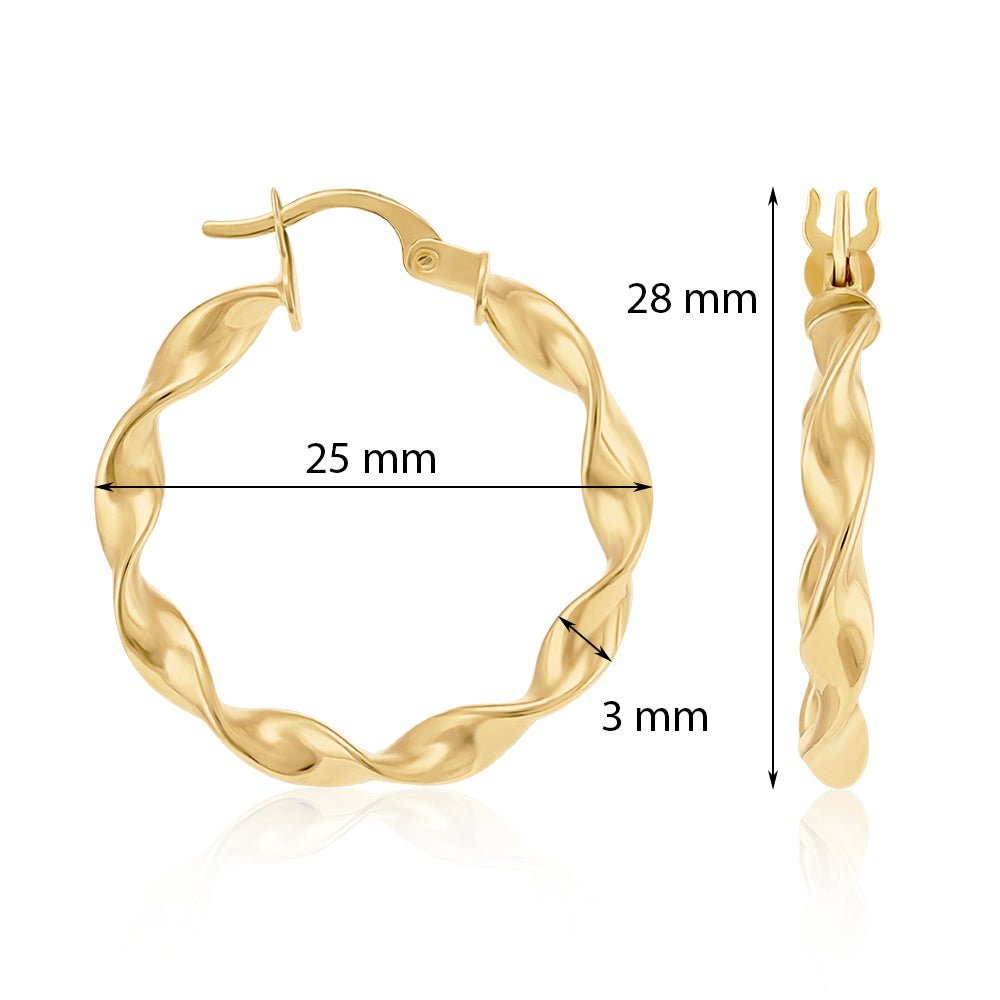 9ct Solid Yellow Gold Twisted Hoop Earrings ERV0363S