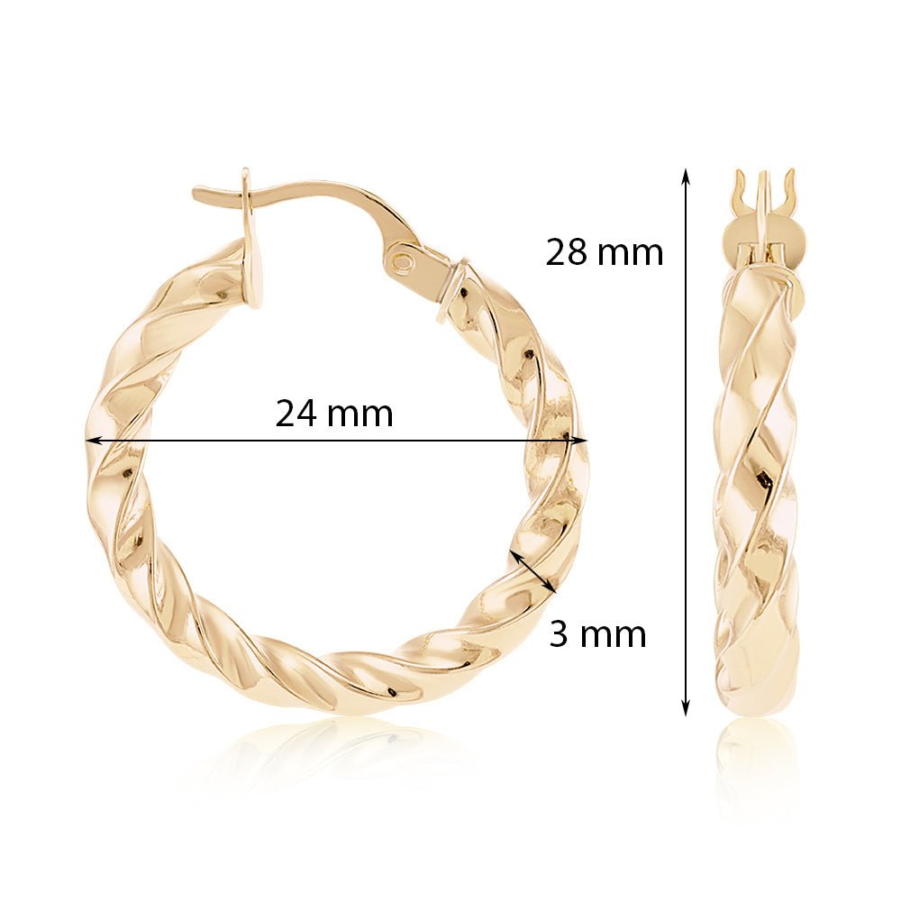 9ct Solid Yellow Gold Twisted Hoop Earrings ERV0496S