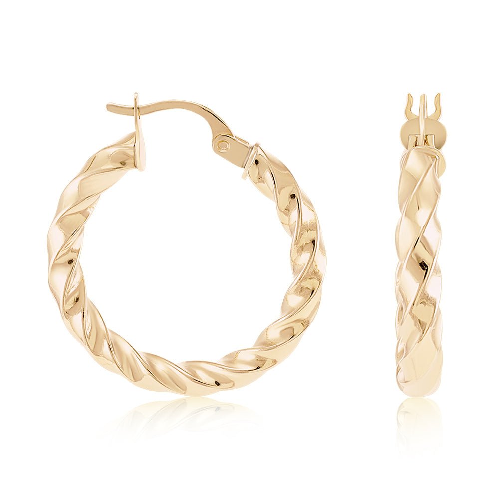 9ct Solid Yellow Gold Twisted Hoop Earrings ERV0496S