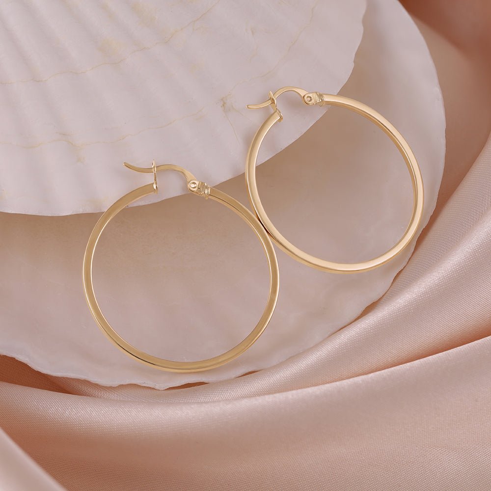 9ct Solid Yellow Gold Plain Hoop Earrings ERV0038L