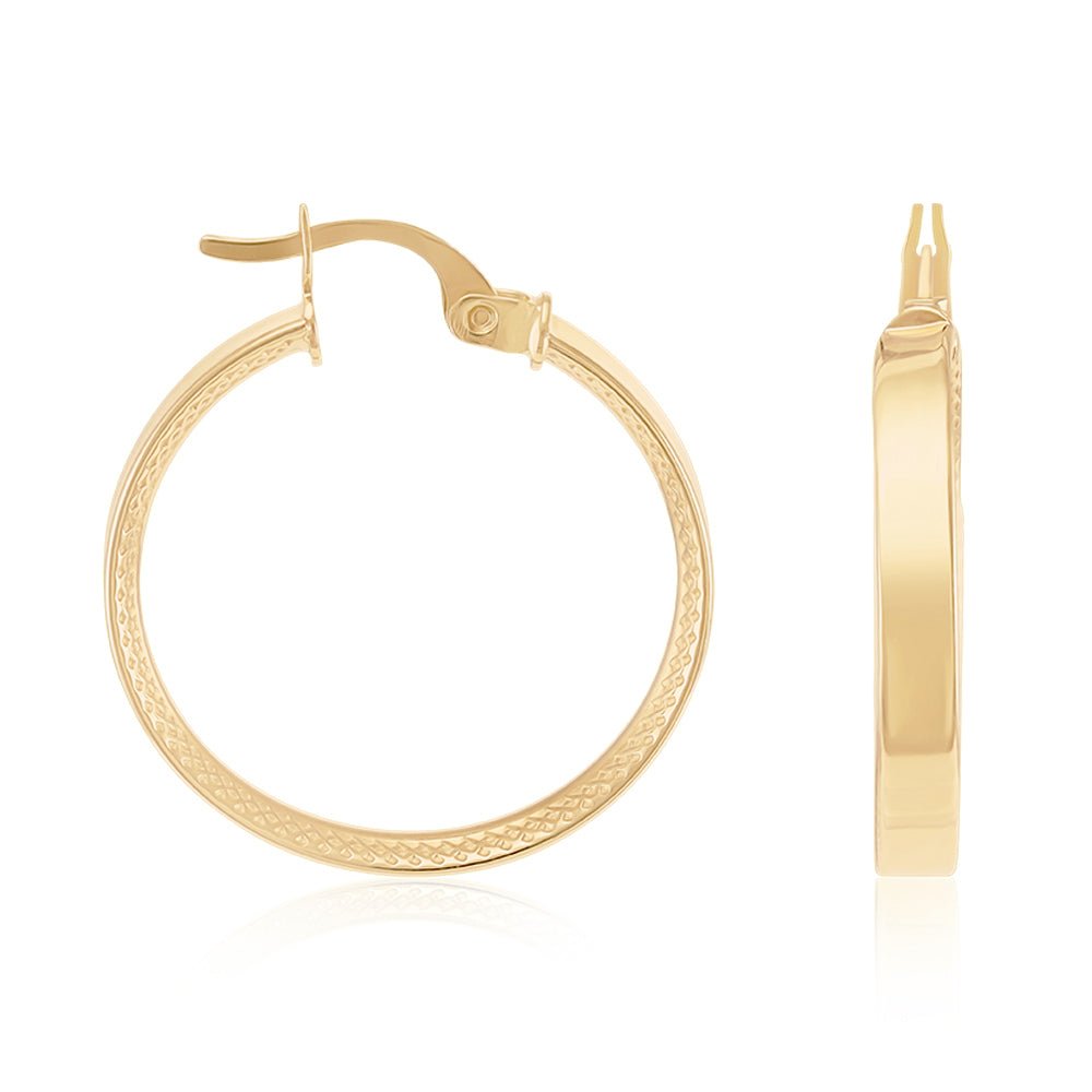 9ct Solid Yellow Gold Track Edge Hoop Earrings ERV0157S