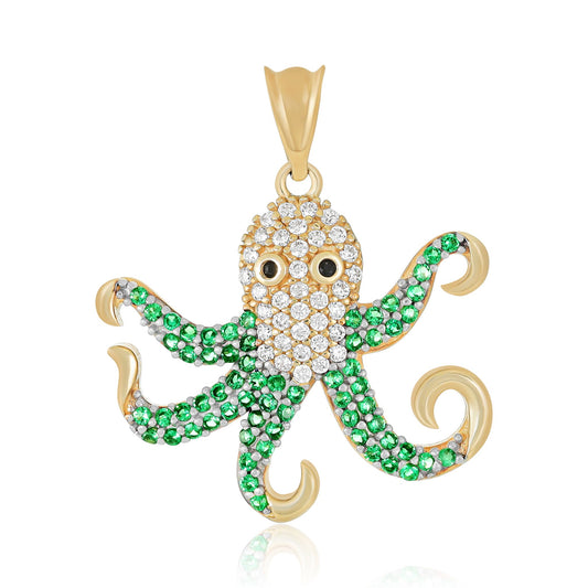 9ct Yellow Gold Cubic Zirconia Octopus Pendant