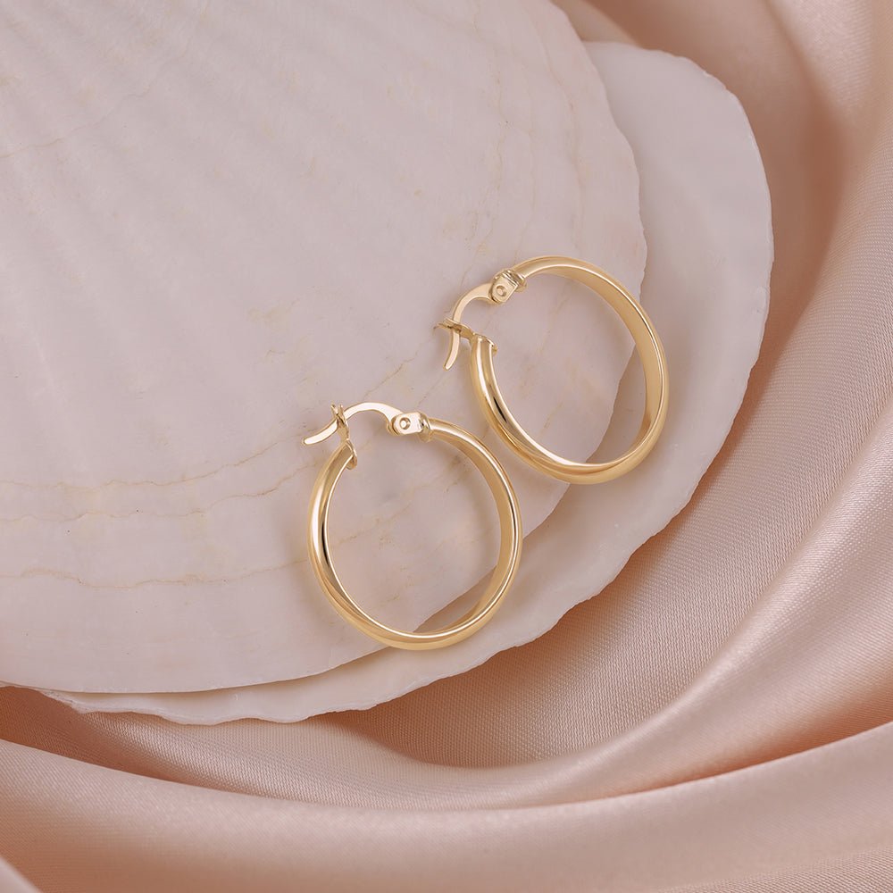 9ct Solid Yellow Gold Plain Hoop Earrings ERV0132S