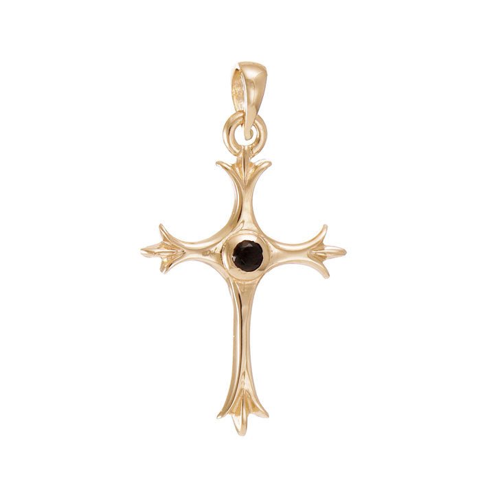 9ct Solid Gold Unique Black Gem-Set Cross Pendant - 33mm PD60085-9Y