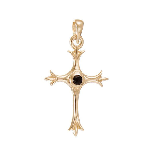 9ct Gold Unique Black Gem-Set Cross Pendant