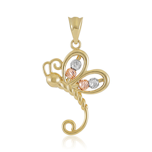 9ct Tri Colour Gold Bead Design Butterfly Pendant