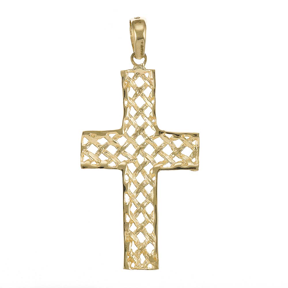 9ct Solid Gold Abstract Patterned Cross Pendant - 48mm PD60111-9Y