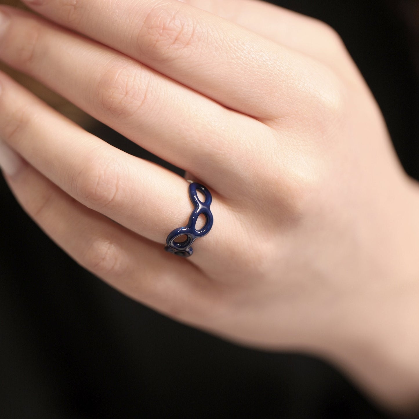 925 Silver Rhodium Plated Blue Enamel Twist Ring SRN3008