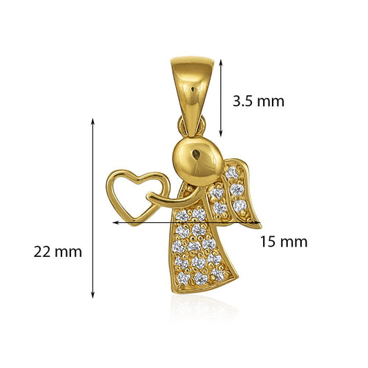 9ct Solid Yellow Gold Cubic Zirconia Angel Pendants PD60-9-33-27