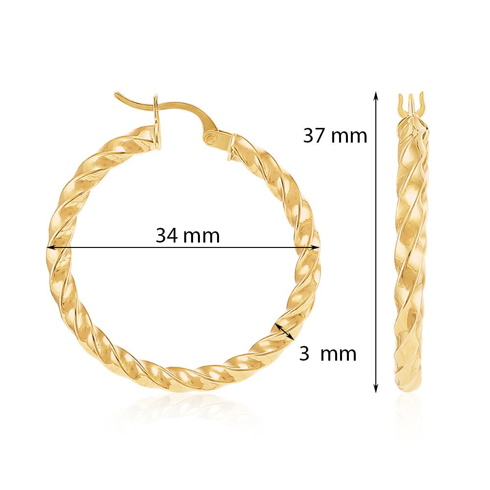 9ct Solid Yellow Gold Twisted Hoop Earrings ERV0496L